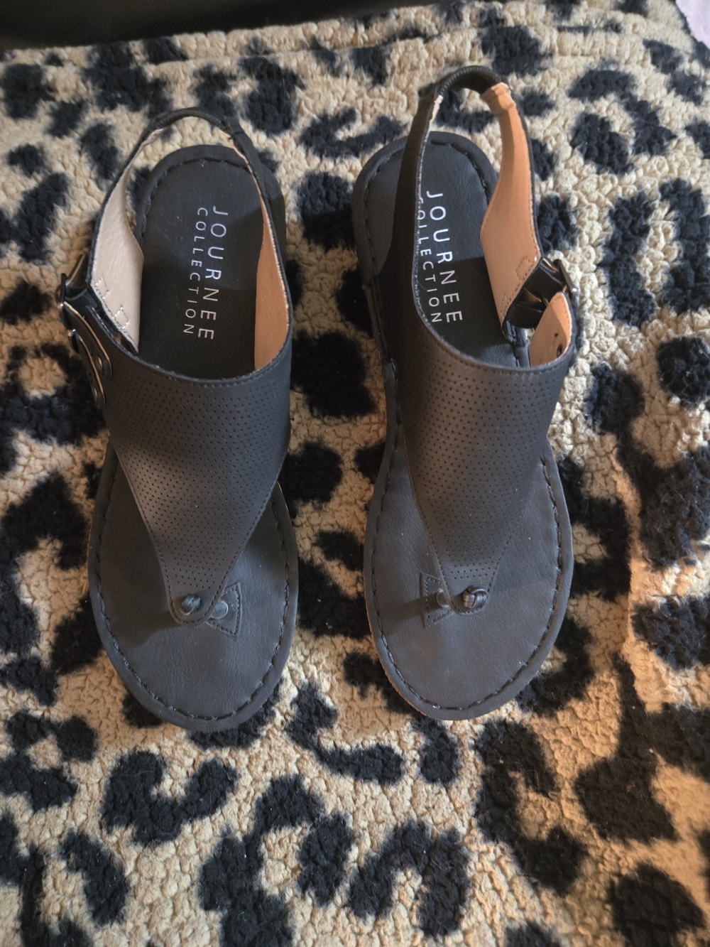 Journee Collection Black Perforated Slingback Sandals